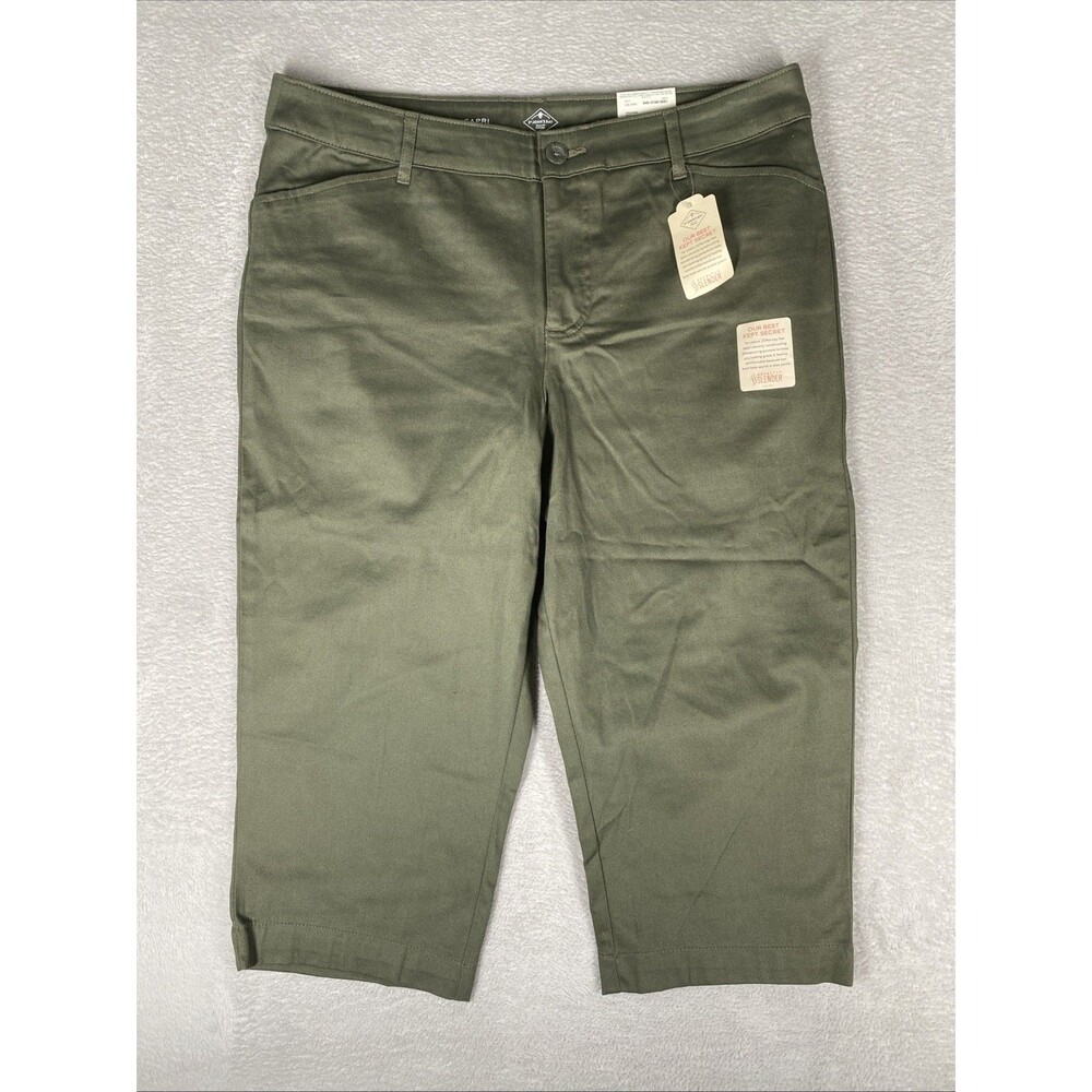 St. John's Bay Capri Pants Size 16 Olive Green Mid Rise Secretly Slimming New